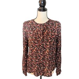 New Maeve Front Pleated Multi-Color Floral Long Sleeve Blouse Top | Size XS